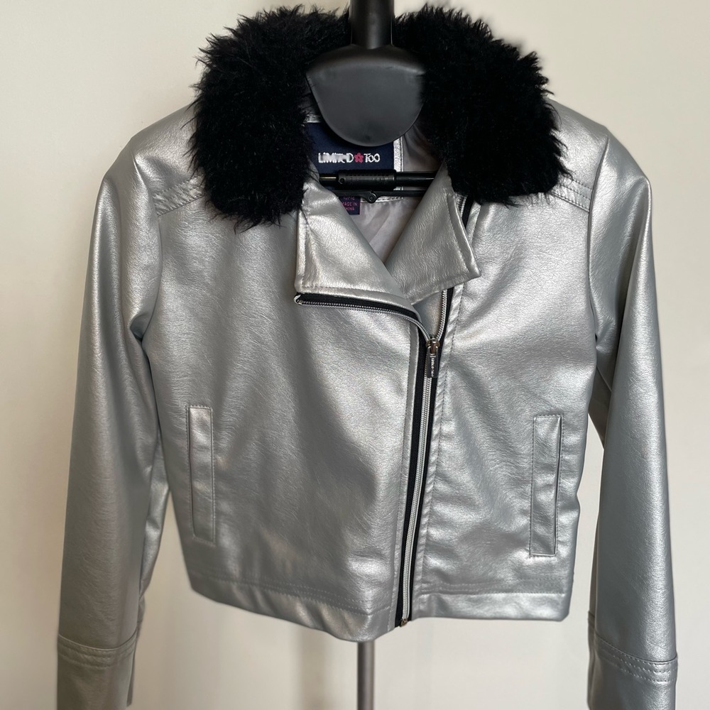 Girls Silver Jacket with black faux fur